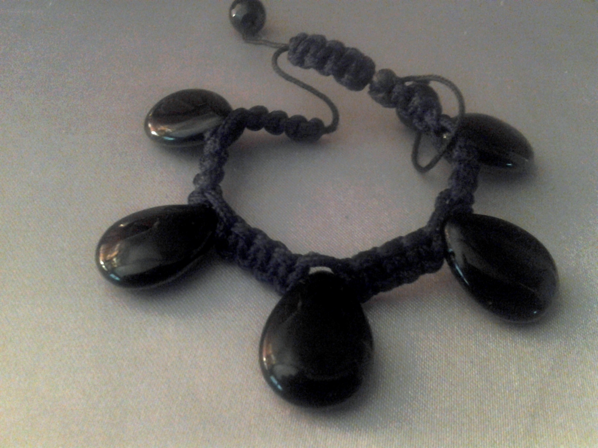 Black Jade Onyx and Polycord Macrame Shambella Bracelet